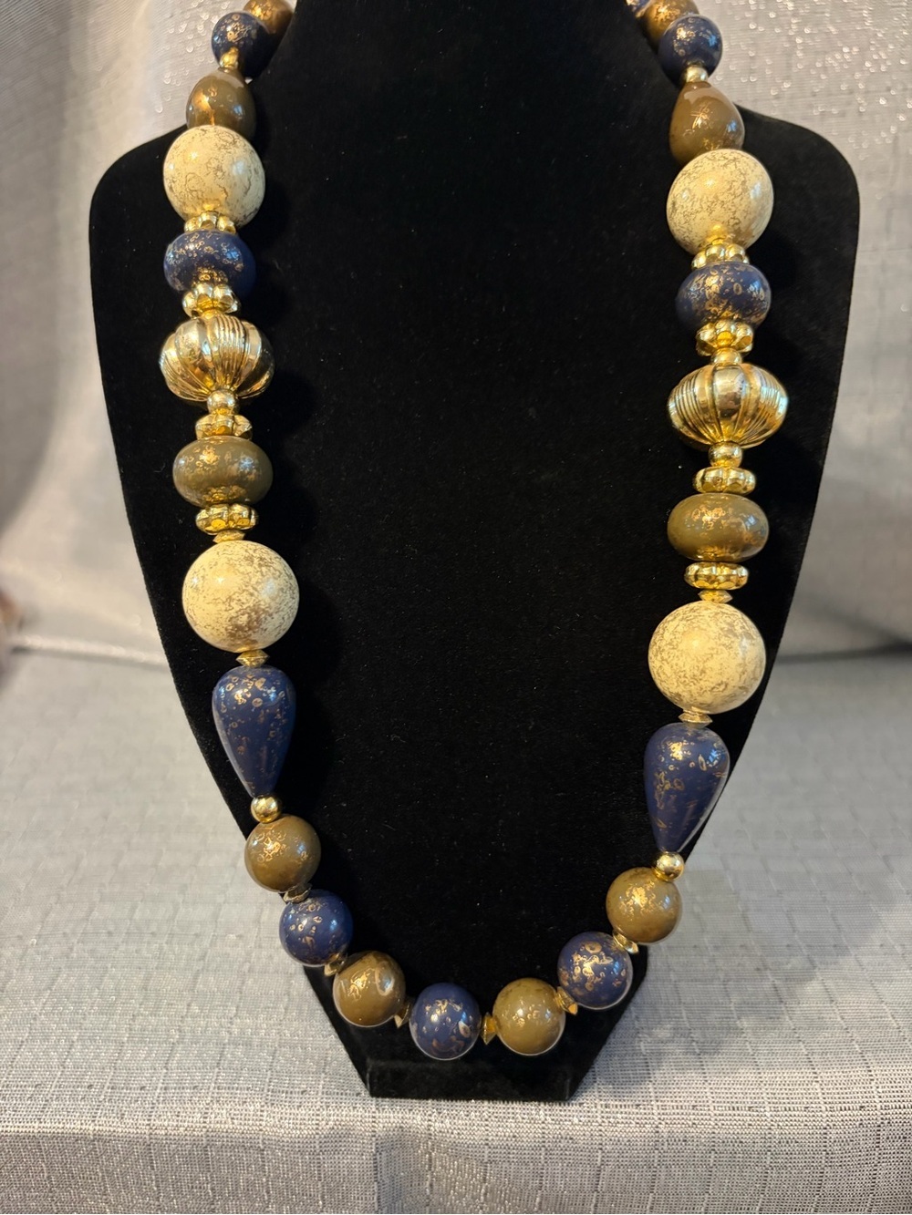 Gold & Navy Beaded Statement Necklace